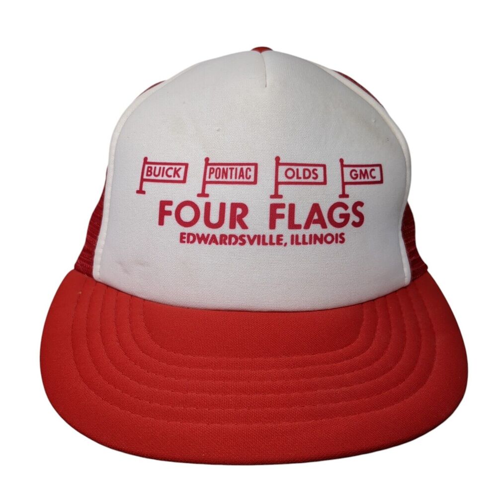Four Flags Buick Pontiac Olds GMC Snapback Trucker Hat Multi Red OS Mesh Spex